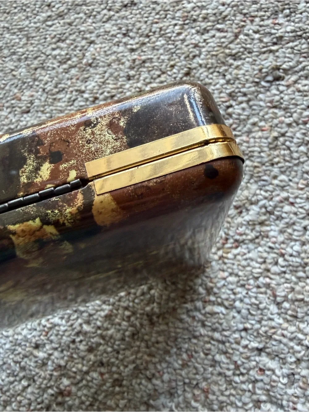 EUC Vintage Mid Century Clamshell Compartment Jewelry Organizer Mustard Gold